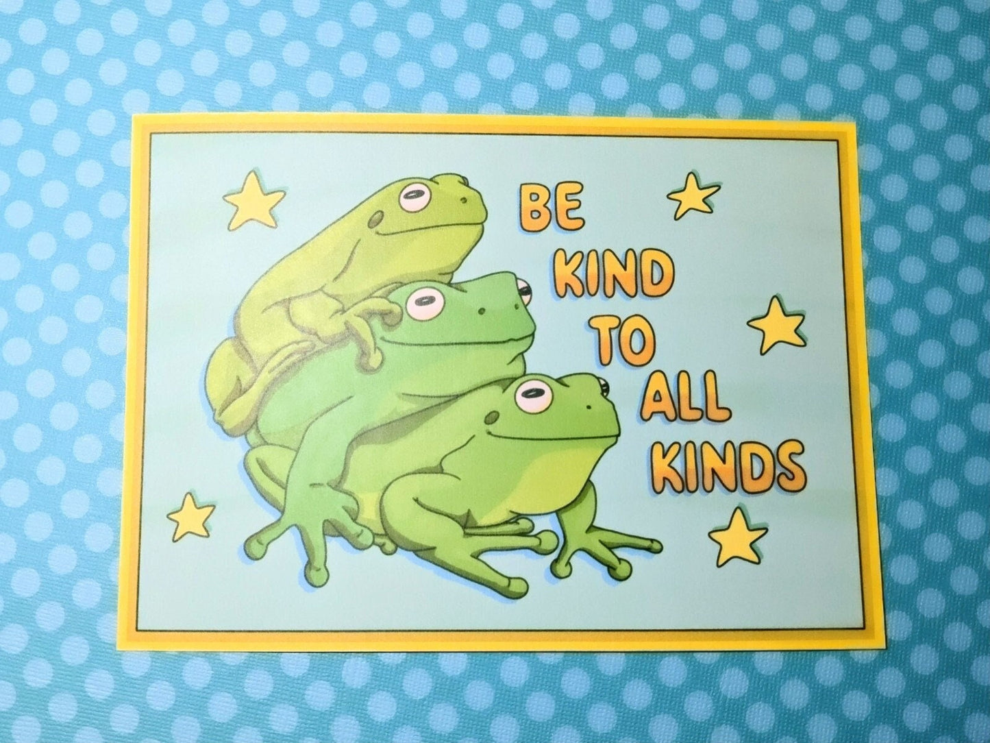 Be Kind to All Kinds Frog Stack Art Print 5x7in