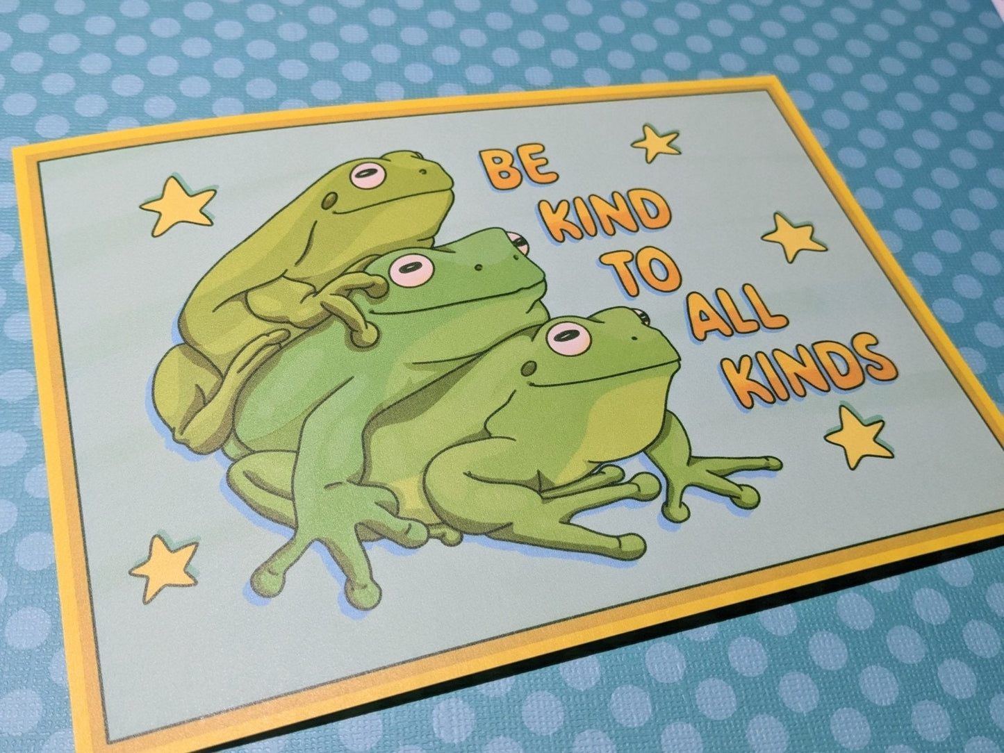 Be Kind to All Kinds Frog Stack Art Print 5x7in