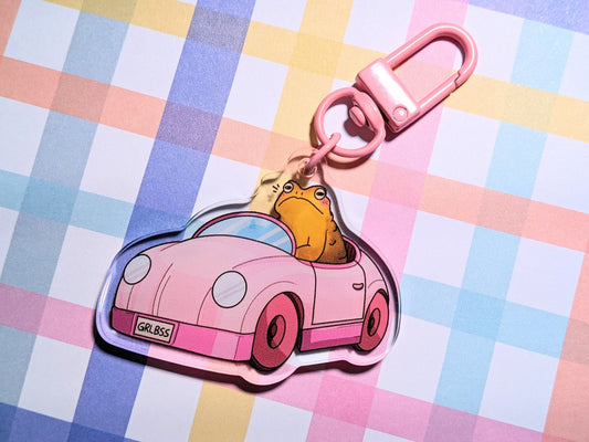 Toad in Car Acrylic Charm | Cute novelty transparent gift cottagecore funny gifts girlboss pink car