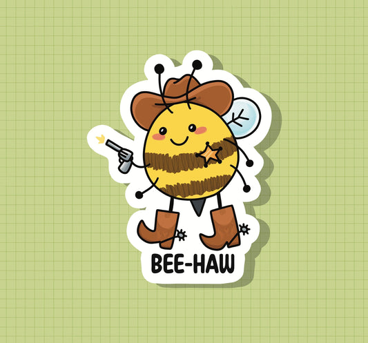 Cowboy Bee "Bee-Haw!" Sticker OR Magnet | Die Cut | Waterproof Vinyl