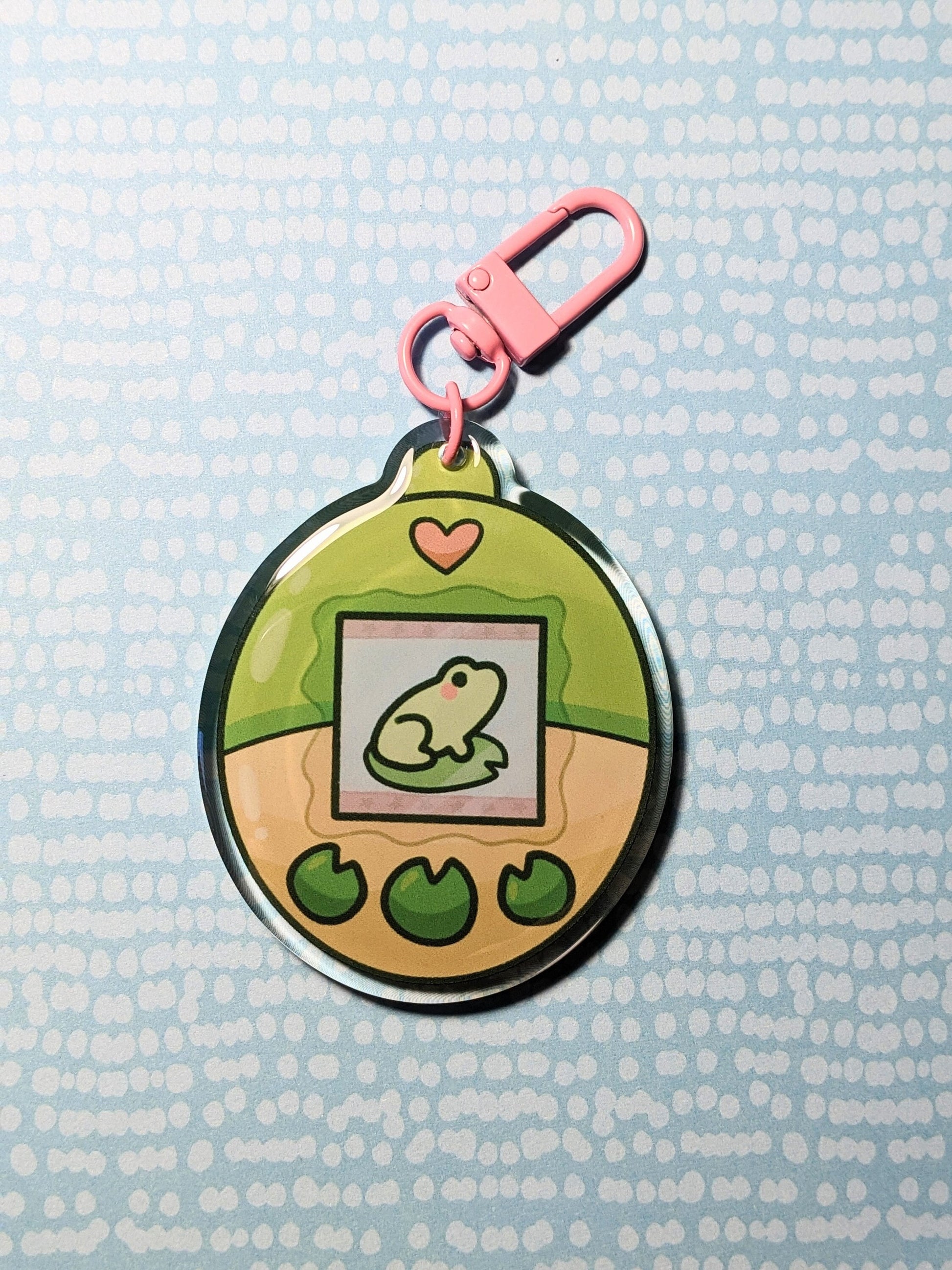 Tamagotchi Frog Keychain Acrylic Charm | Epoxy Coated