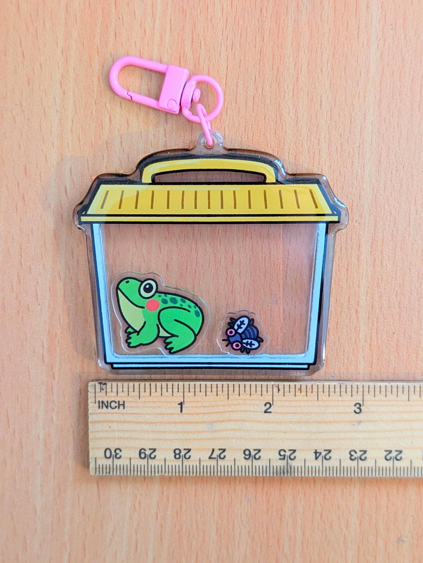 Frog and Fly Carrier Shaker Keychain Acrylic Charm