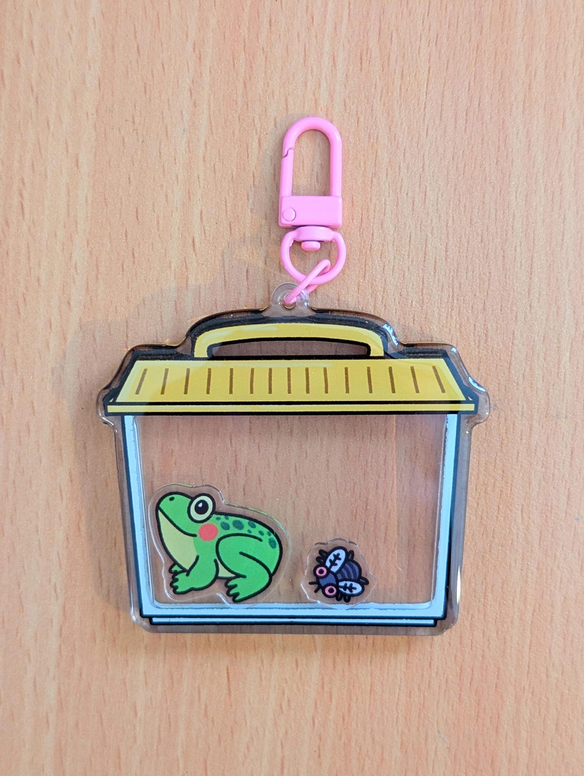 Frog and Fly Carrier Shaker Keychain Acrylic Charm