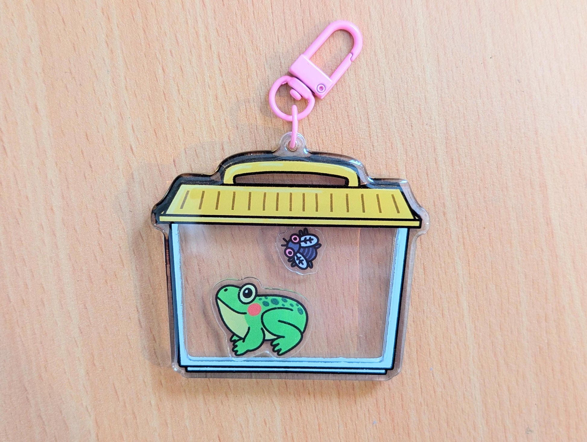 Frog and Fly Carrier Shaker Keychain Acrylic Charm