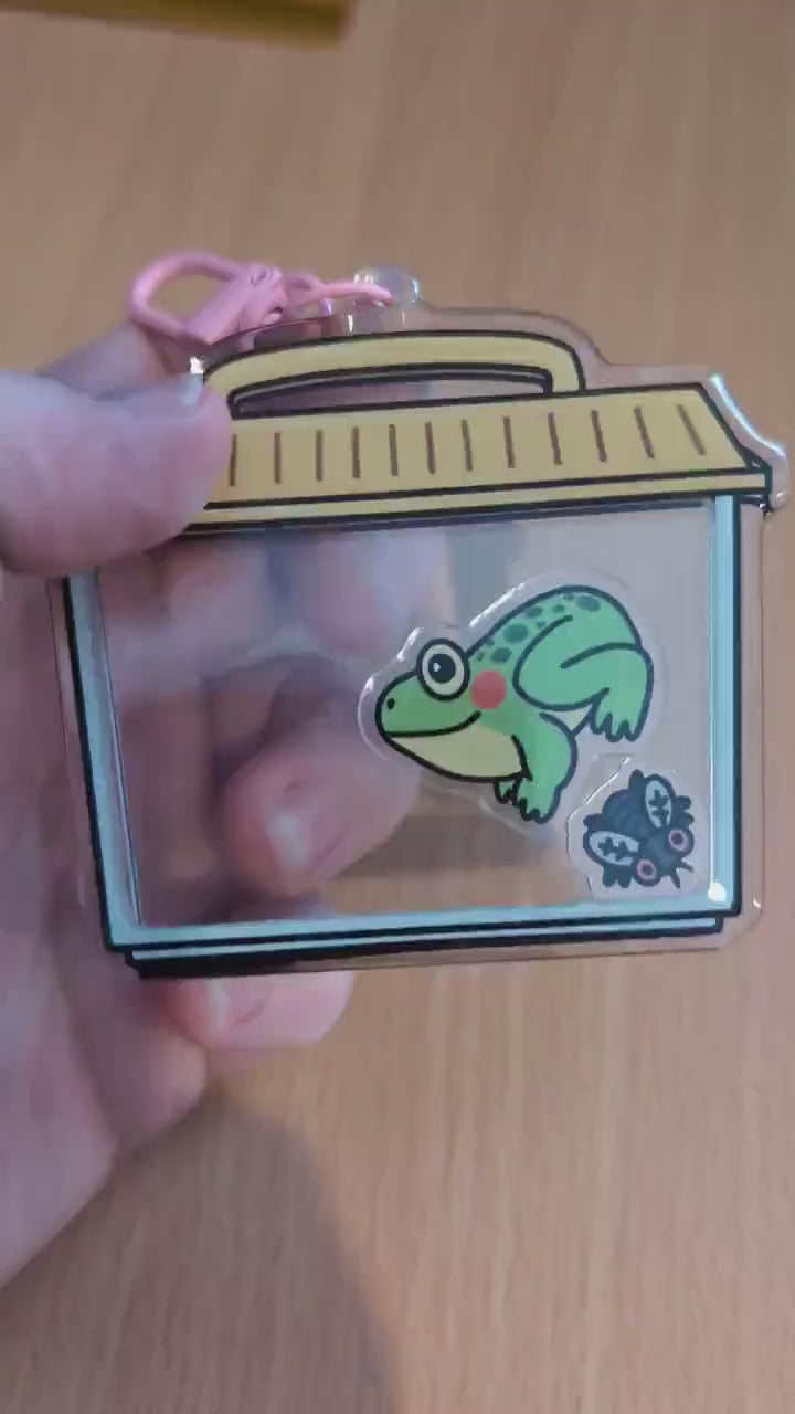 Frog and Fly Carrier Shaker Keychain Acrylic Charm